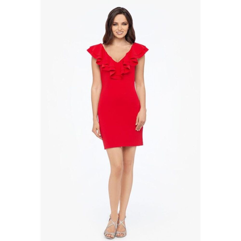 BLONDIE NITES Womens Red Flutter Sleeve Short Party Sheath Dress 9